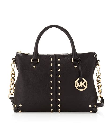 michael kors black designer bag leather|Michael Kors black studded handbag.